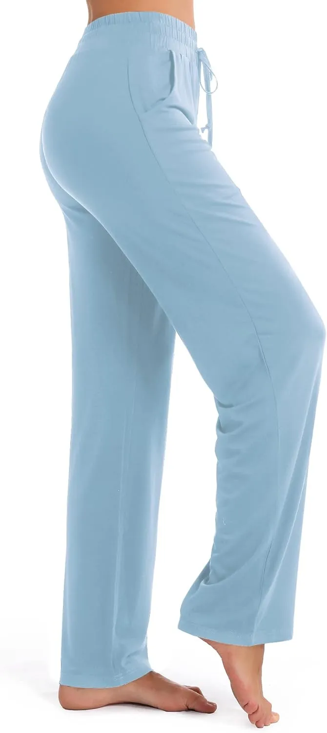 Urban CoCo Women's Straight Leg Long Pants Elastic High Waist Drawstring Casual Trousers with Pockets
