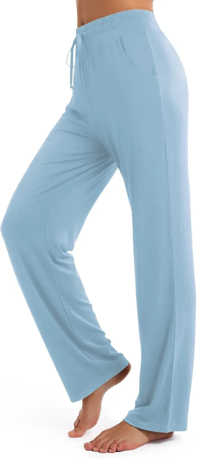 Urban CoCo Women's Straight Leg Long Pants Elastic High Waist Drawstring Casual Trousers with Pockets