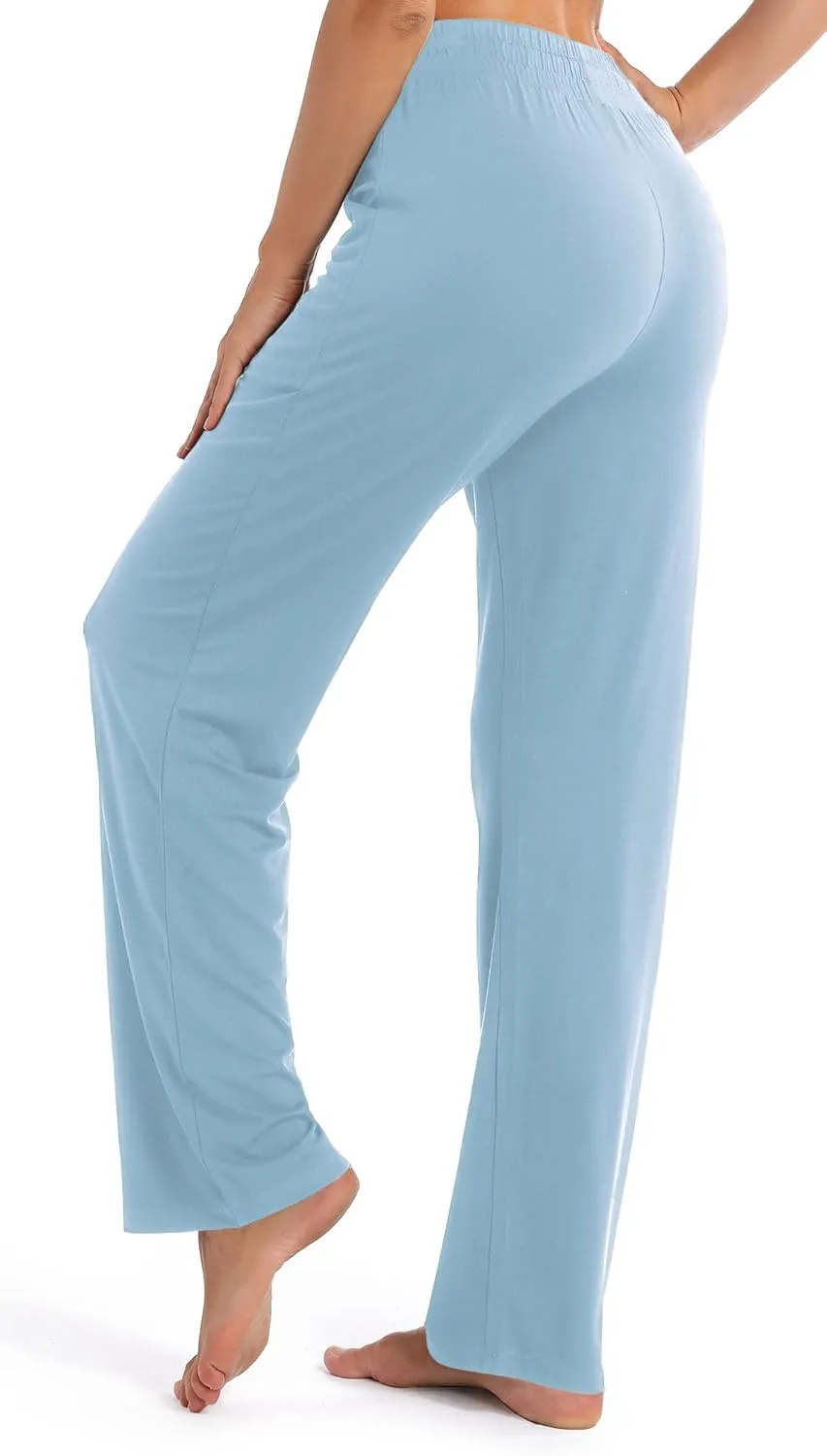Urban CoCo Women's Straight Leg Long Pants Elastic High Waist Drawstring Casual Trousers with Pockets