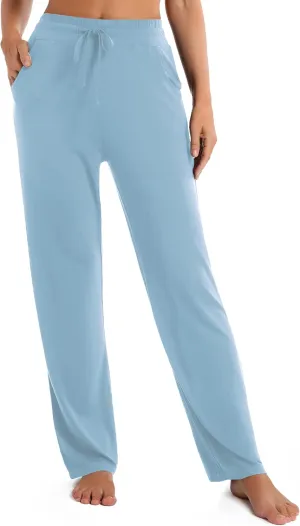 Urban CoCo Women's Straight Leg Long Pants Elastic High Waist Drawstring Casual Trousers with Pockets