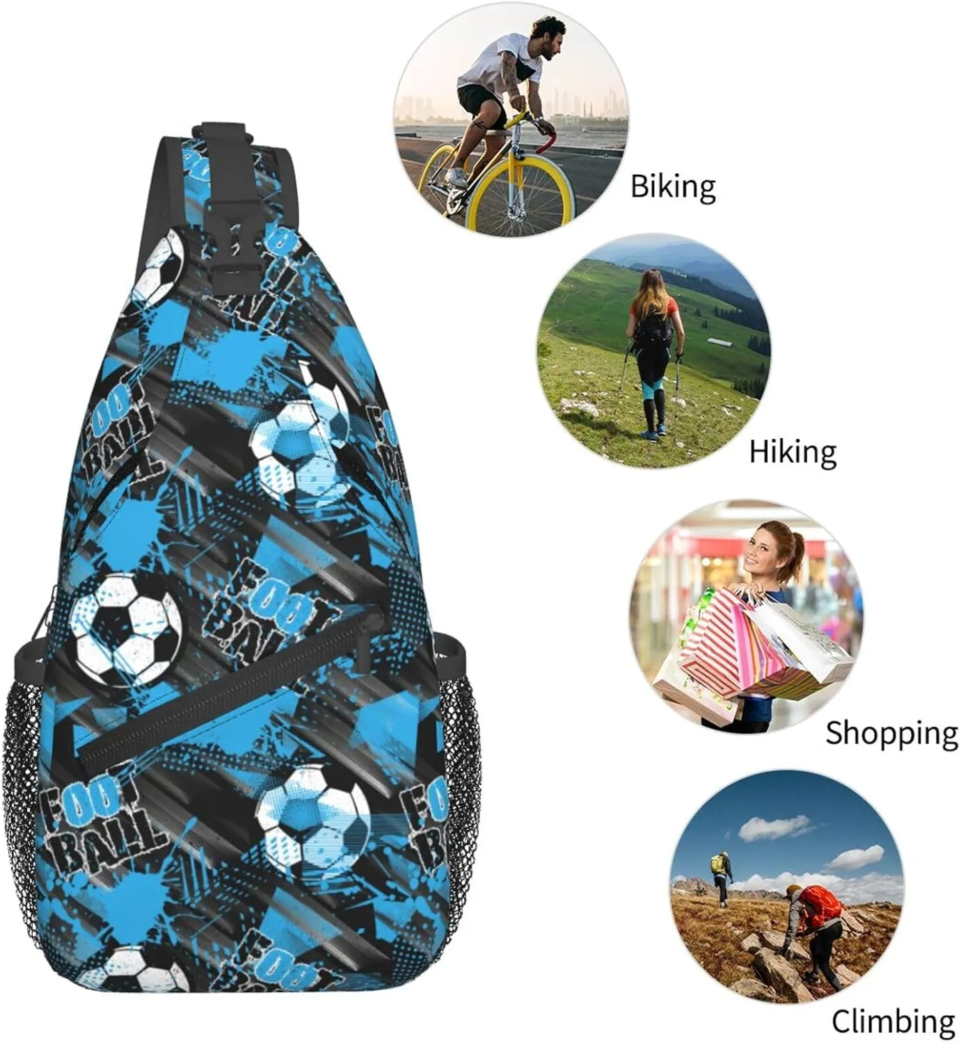 Urban Football Blue Splash Chest Sling Bag Crossbody Shoulder Backpack Bag Gym Cycling Travel Hiking Daypack Cross Bag