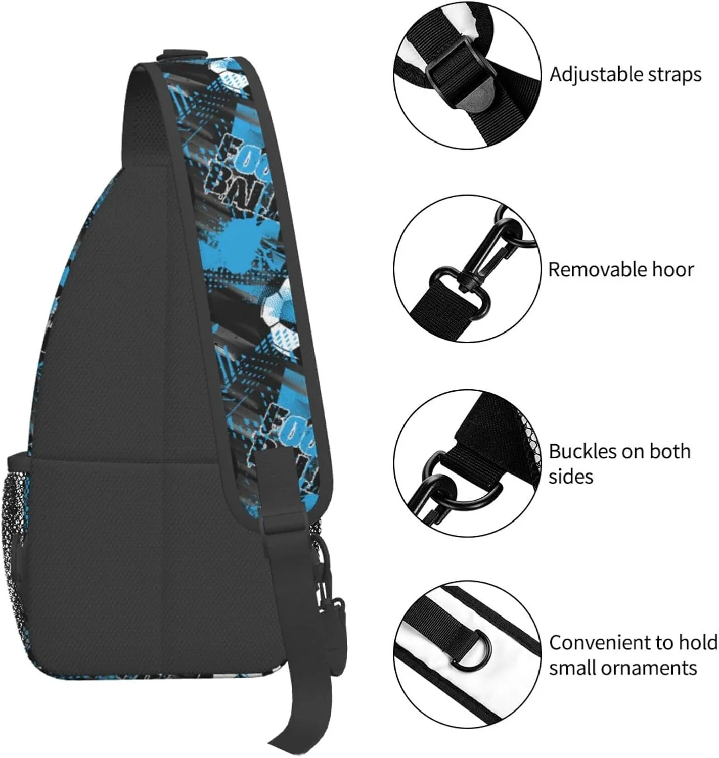 Urban Football Blue Splash Chest Sling Bag Crossbody Shoulder Backpack Bag Gym Cycling Travel Hiking Daypack Cross Bag