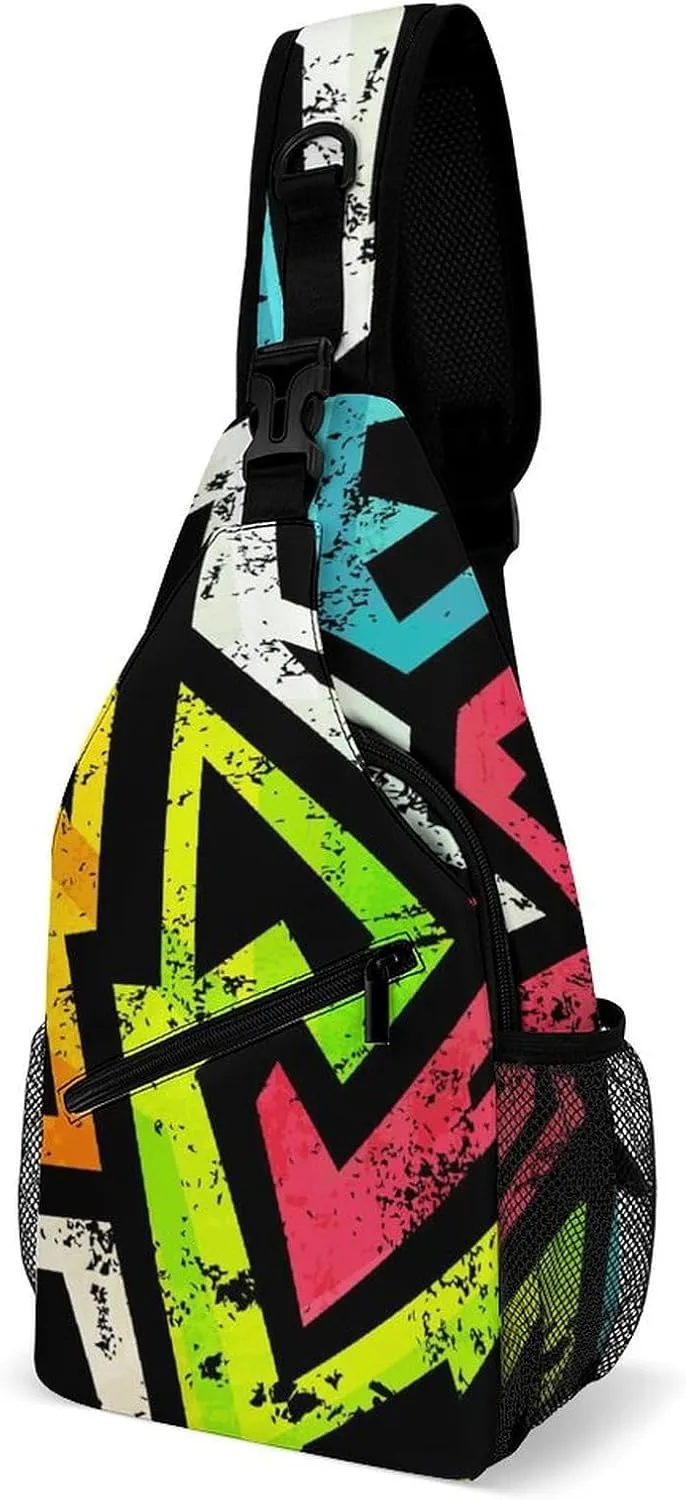 Urban Grunge Geometric Sling Backpack, Crossbody Shoulder Bag, Chest Bags for Outdoor Travel Fitness