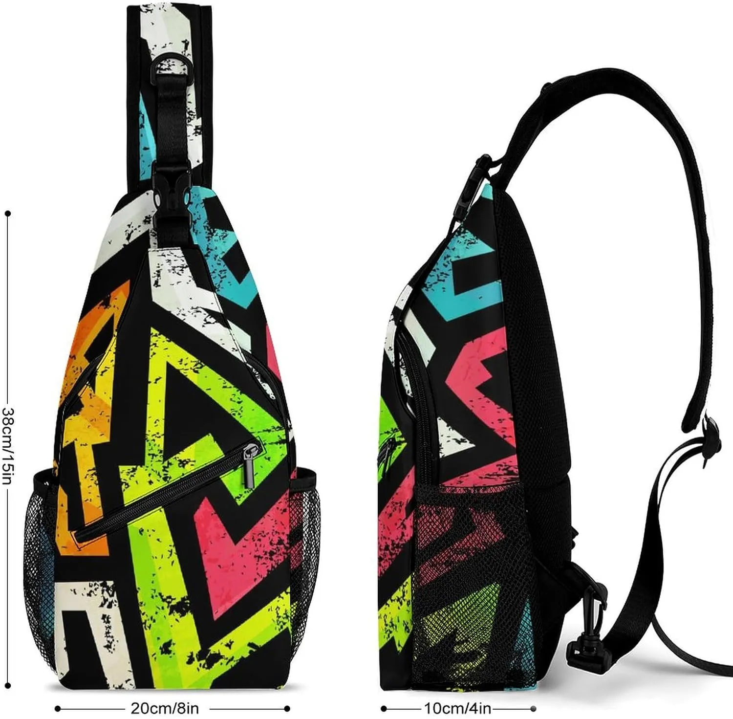 Urban Grunge Geometric Sling Backpack, Crossbody Shoulder Bag, Chest Bags for Outdoor Travel Fitness