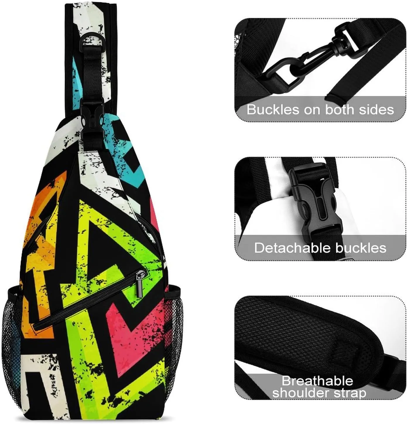 Urban Grunge Geometric Sling Backpack, Crossbody Shoulder Bag, Chest Bags for Outdoor Travel Fitness