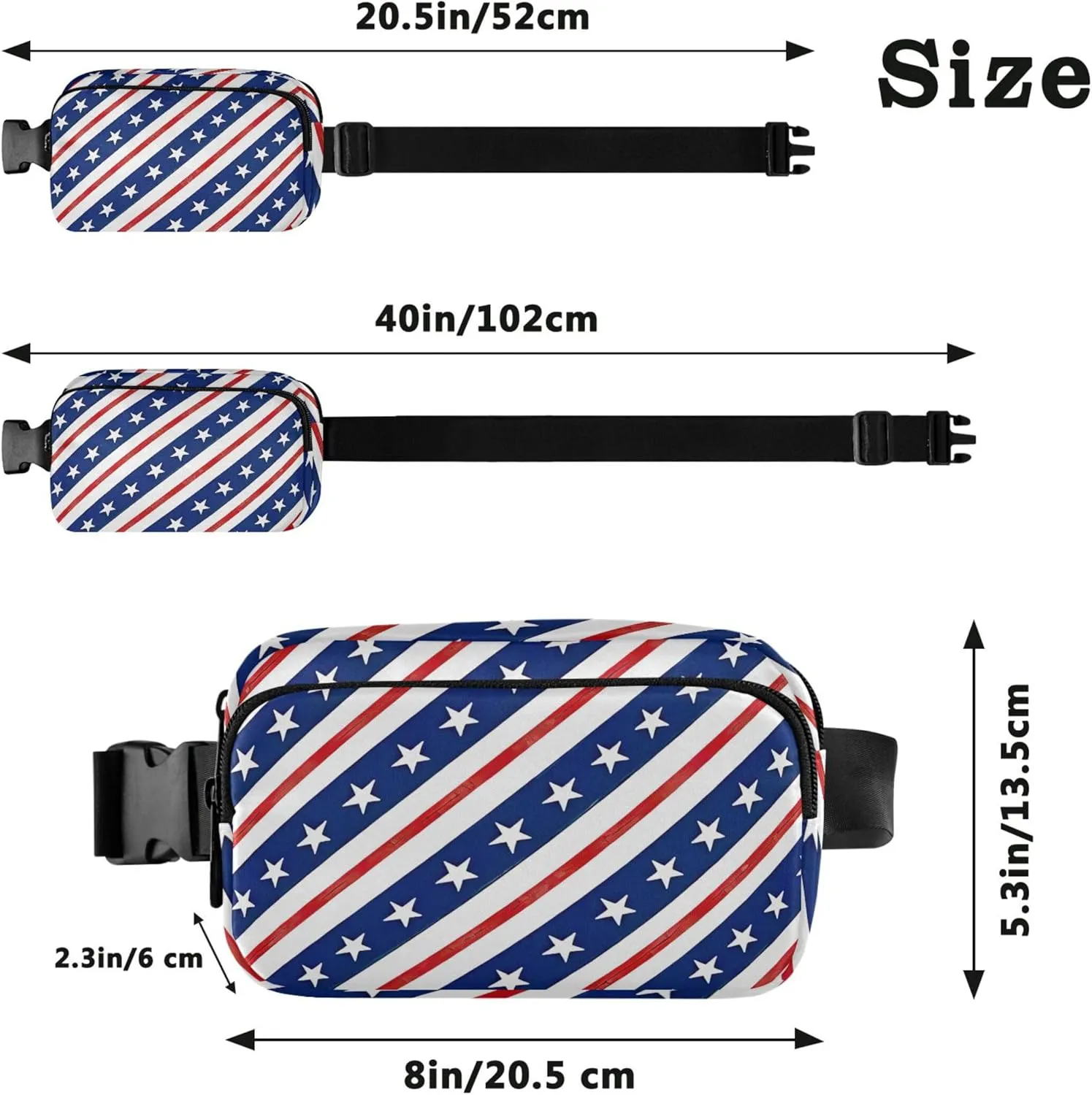Usa American Flag Bias Womens Fanny Pack Pattern Large Hip Belt Bag Waterproof Waist Pouch for Women