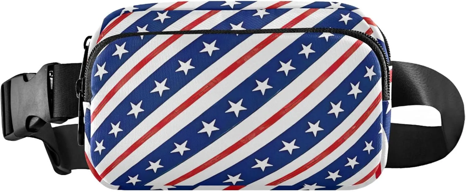 Usa American Flag Bias Womens Fanny Pack Pattern Large Hip Belt Bag Waterproof Waist Pouch for Women