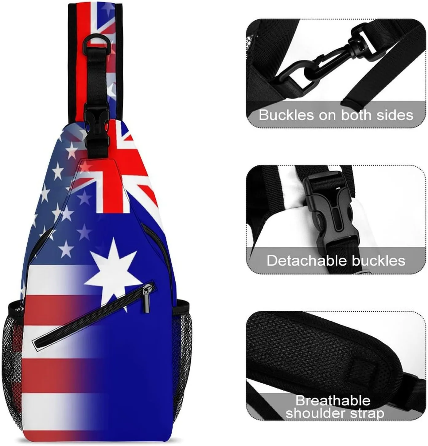 USA And Australia Flag Sling Crossbody Backpack with Strap Lightweight Outdoor Hiking