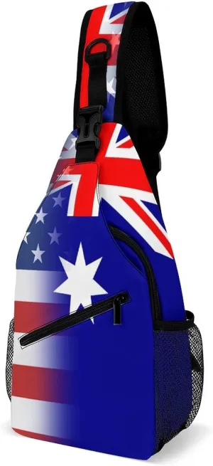 USA And Australia Flag Sling Crossbody Backpack with Strap Lightweight Outdoor Hiking