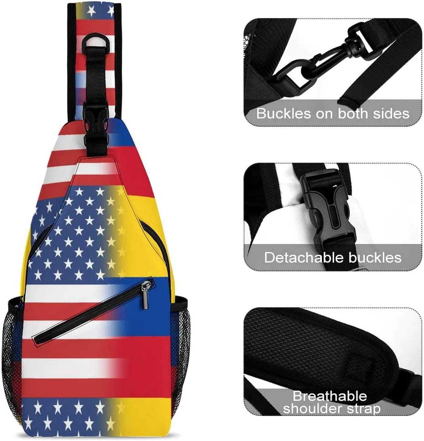 USA And Colombian Flag Sling Crossbody Backpack with Strap Lightweight Outdoor Hiking