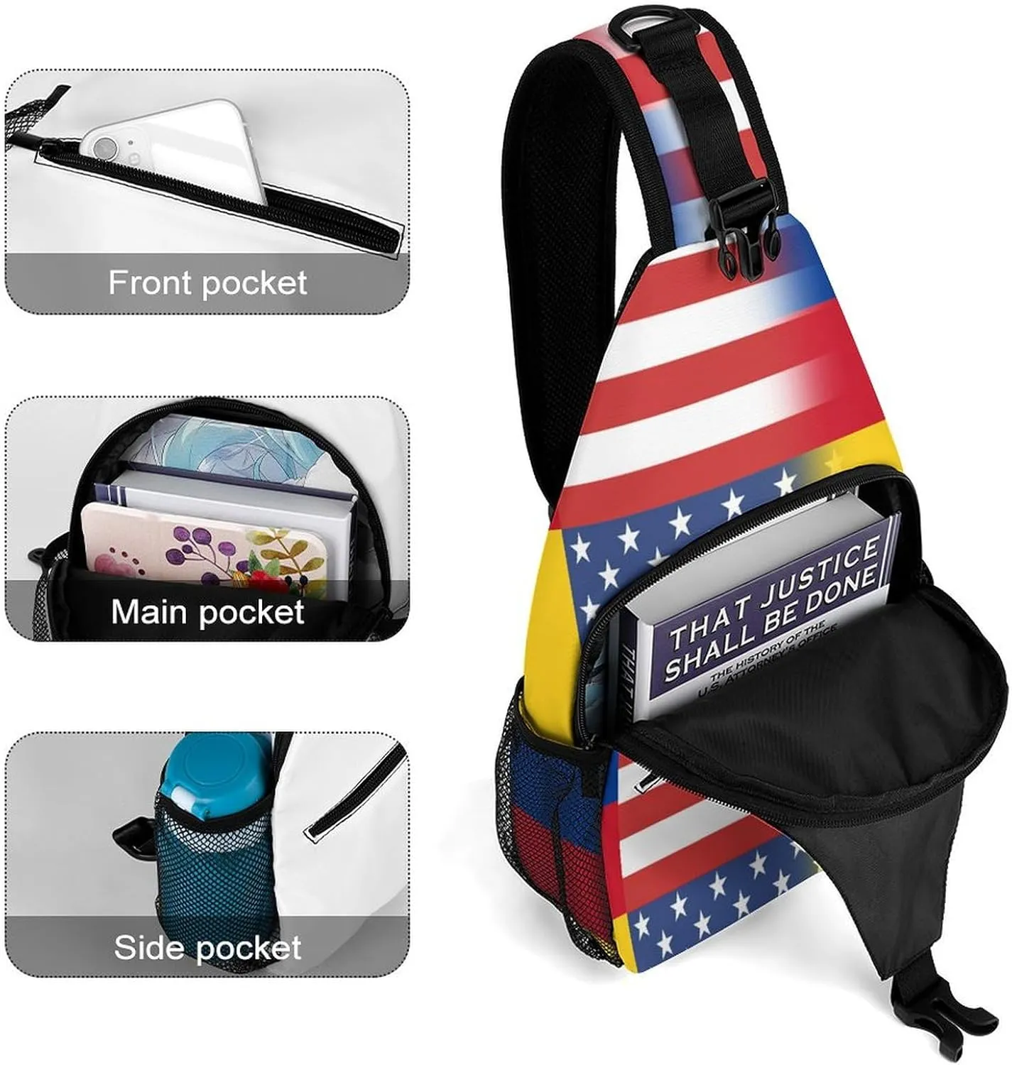 USA And Colombian Flag Sling Crossbody Backpack with Strap Lightweight Outdoor Hiking