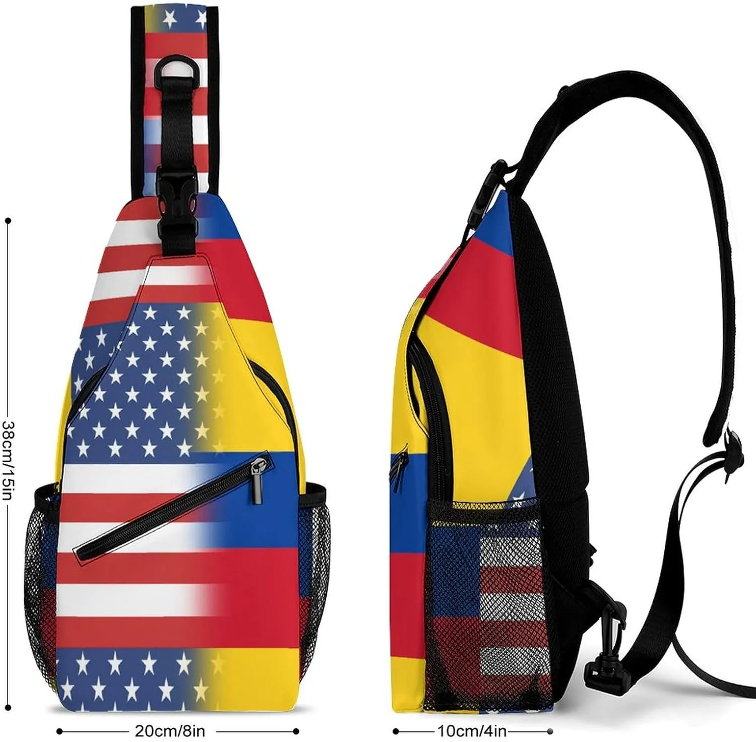 USA And Colombian Flag Sling Crossbody Backpack with Strap Lightweight Outdoor Hiking