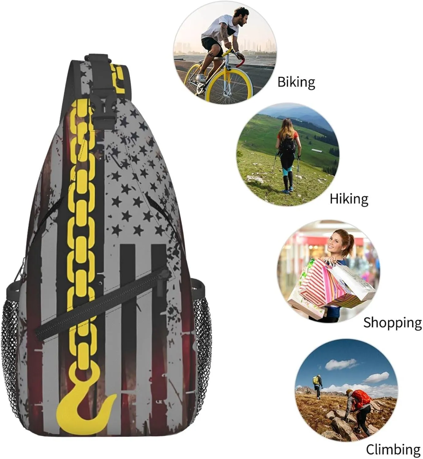 Usa Thin Yellow Line Crossbody Backpack Dachshunds Dog Chest Bag Lightweight One Strap Backpack Multipurpose Travel Hiking For Men Women