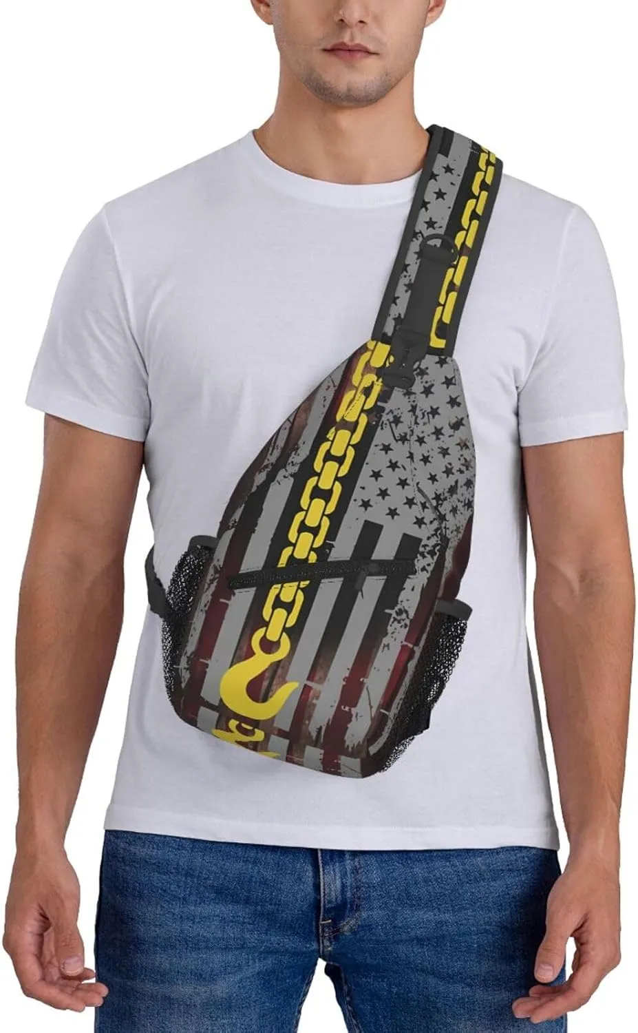 Usa Thin Yellow Line Crossbody Backpack Dachshunds Dog Chest Bag Lightweight One Strap Backpack Multipurpose Travel Hiking For Men Women
