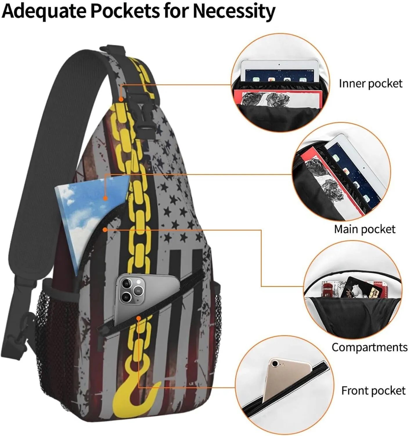 Usa Thin Yellow Line Crossbody Backpack Dachshunds Dog Chest Bag Lightweight One Strap Backpack Multipurpose Travel Hiking For Men Women