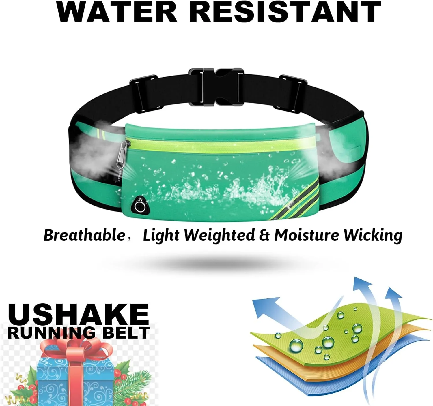 USHAKE Running Belt with Bounce-Free Pouch for iPhone and Samsung Galaxy - Ideal for Running, Walking, Cycling, and Gym Workouts