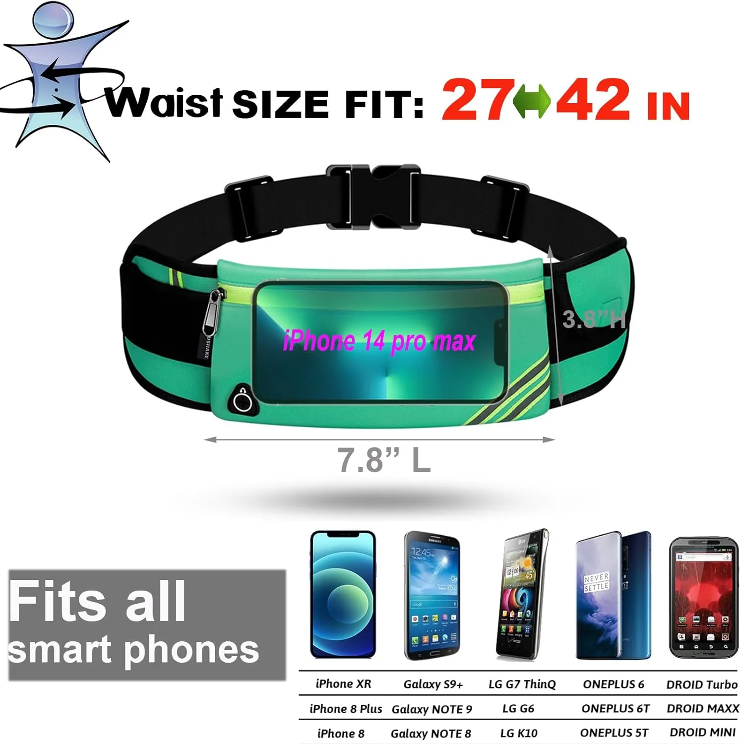 USHAKE Running Belt with Bounce-Free Pouch for iPhone and Samsung Galaxy - Ideal for Running, Walking, Cycling, and Gym Workouts