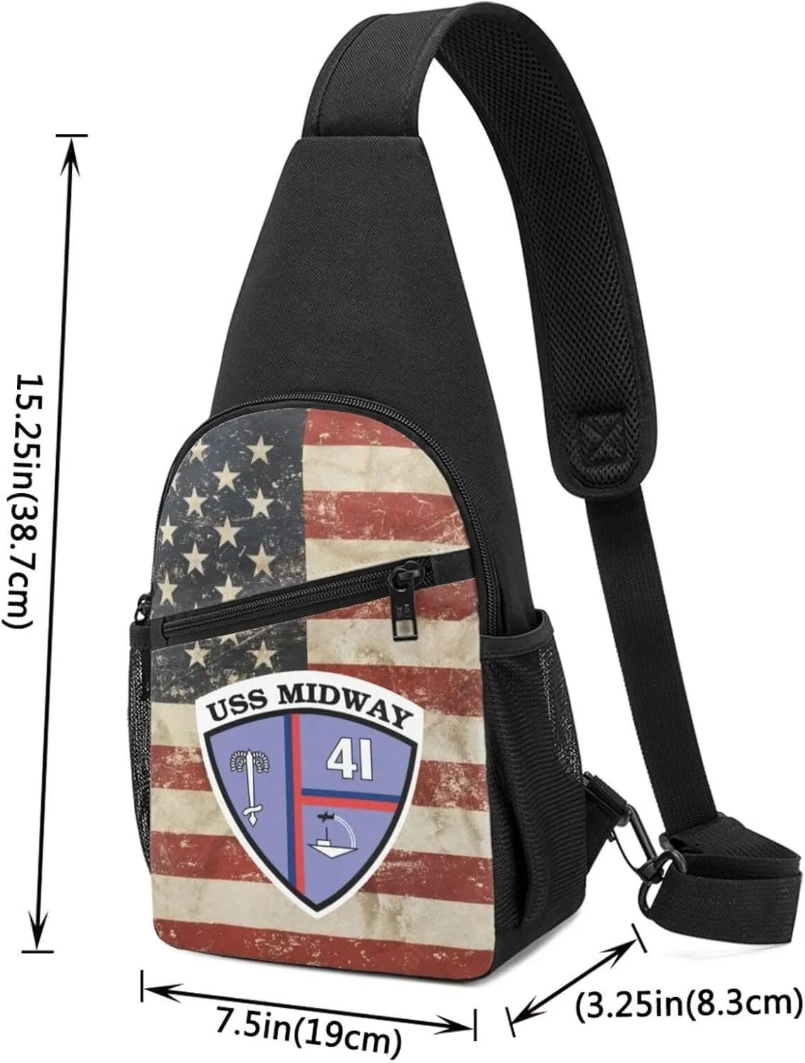 USS Midway CV-41 Sling Bag Crossbody Backpack Shoulder Casual Daypack Bags for Men