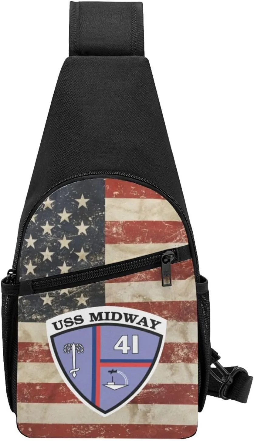 USS Midway CV-41 Sling Bag Crossbody Backpack Shoulder Casual Daypack Bags for Men
