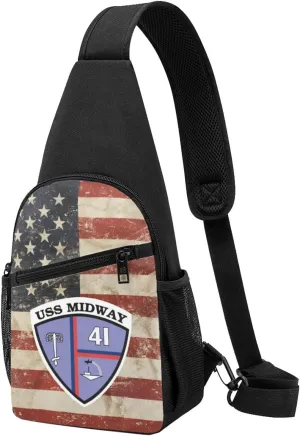 USS Midway CV-41 Sling Bag Crossbody Backpack Shoulder Casual Daypack Bags for Men