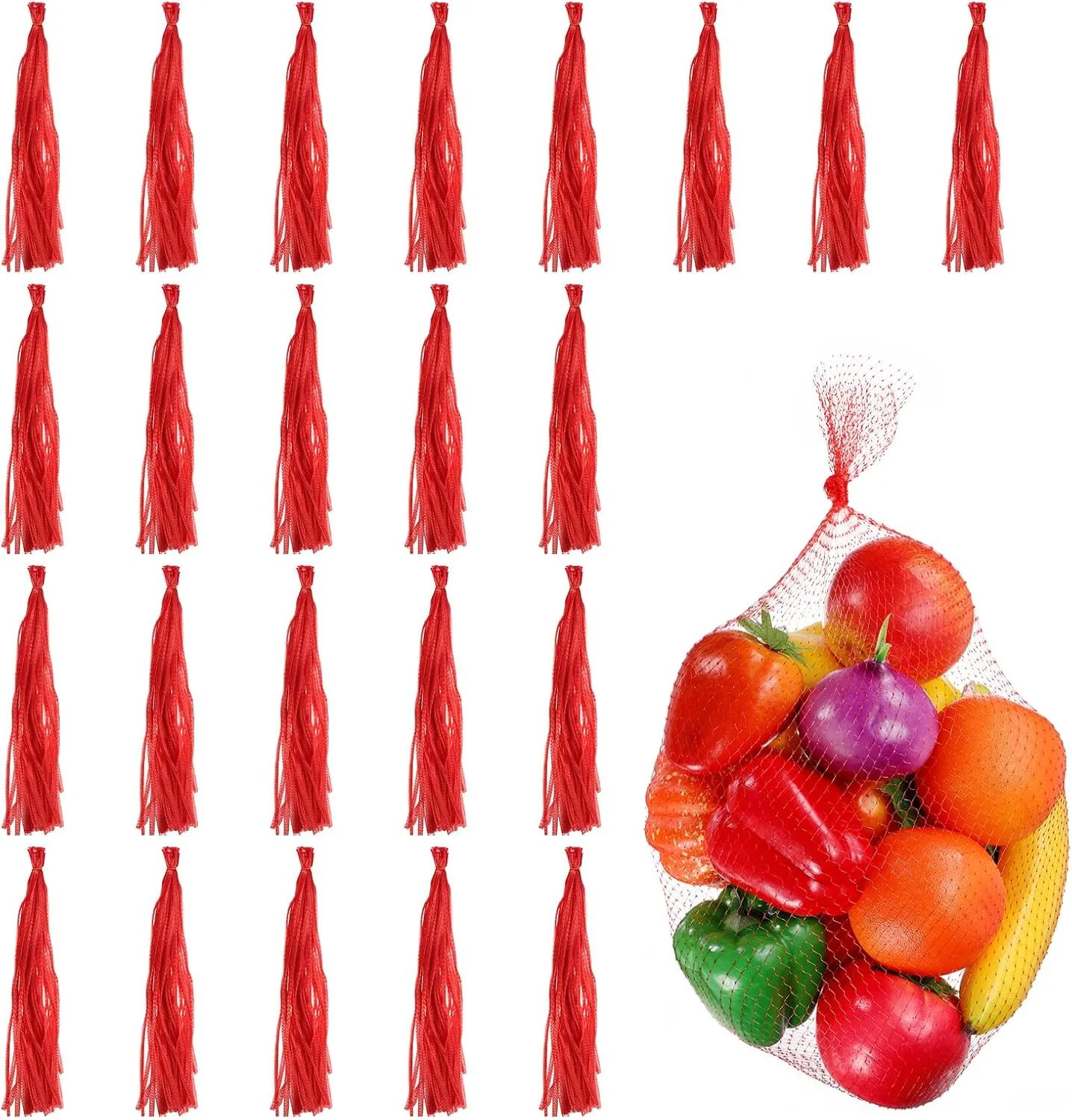 uxcell 150pcs Egg Hatching Bags, 28 Inch Mesh Nylon Netting Reusable Produce Mesh Bags Strong Stretchable Plastic Seafood Boil Bags for Fruits Vegetables Storage, Red