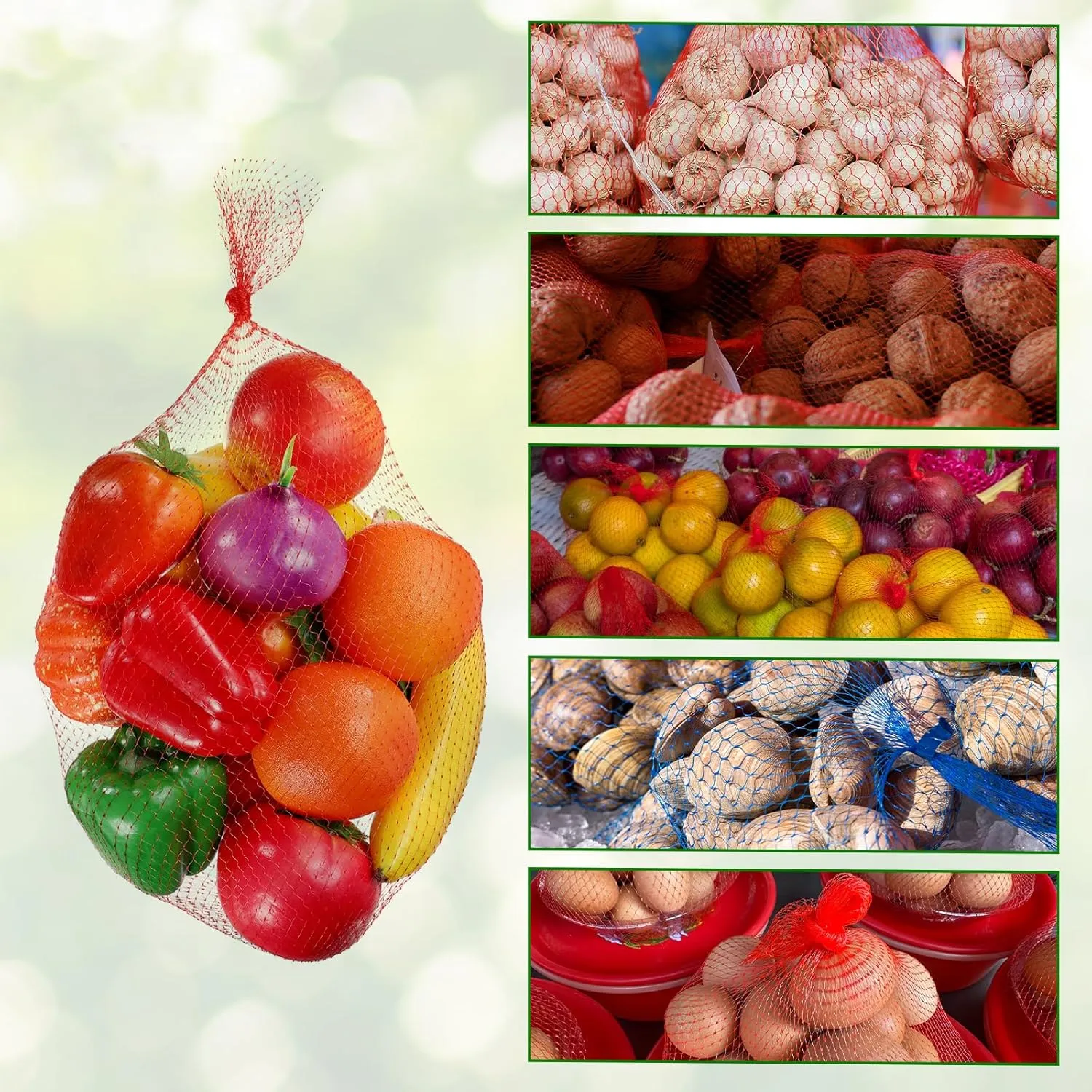 uxcell 150pcs Egg Hatching Bags, 28 Inch Mesh Nylon Netting Reusable Produce Mesh Bags Strong Stretchable Plastic Seafood Boil Bags for Fruits Vegetables Storage, Red