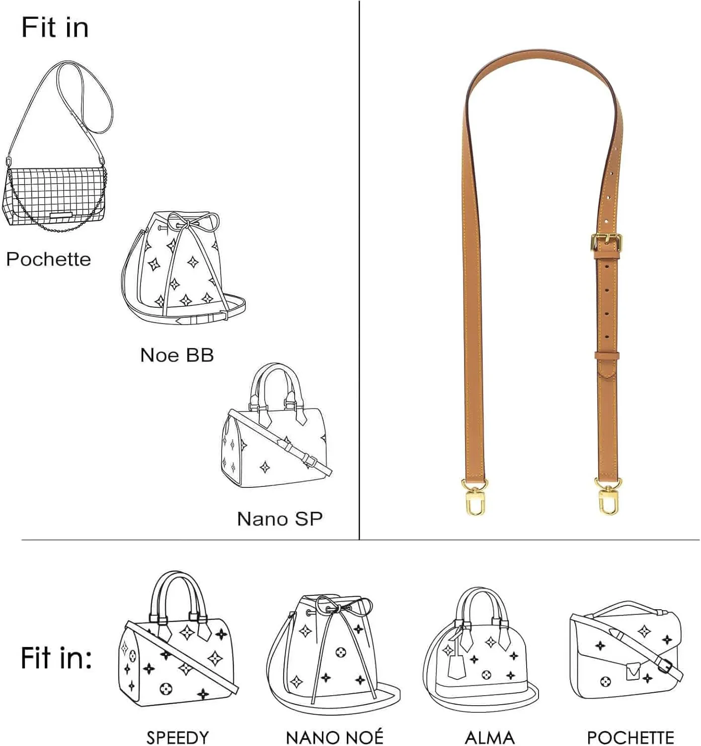 Vachetta Leather Adjustable Crossbody Strap for Women's Crossbody Handbags