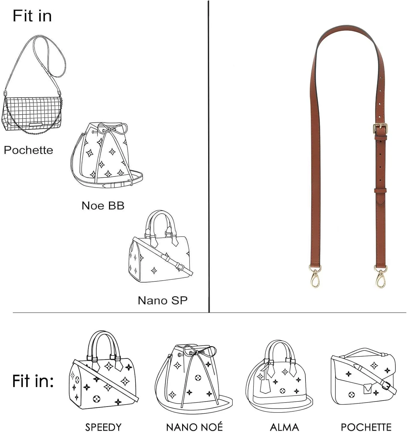 Vachetta Leather Adjustable Crossbody Strap for Women's Crossbody Handbags