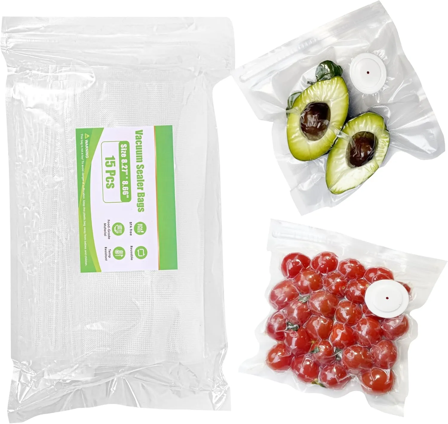 Vacuum Sealer Bags, Reusable Vacuum Zipper Bag, BPA Free Heavy Duty Vacuum Storage Bag for Food, Small Size 15 Bags