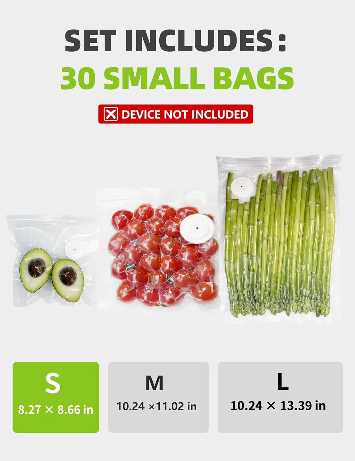 Vacuum Sealer Bags, Reusable Vacuum Zipper Bag, BPA Free Heavy Duty Vacuum Storage Bag for Food, Small Size 15 Bags