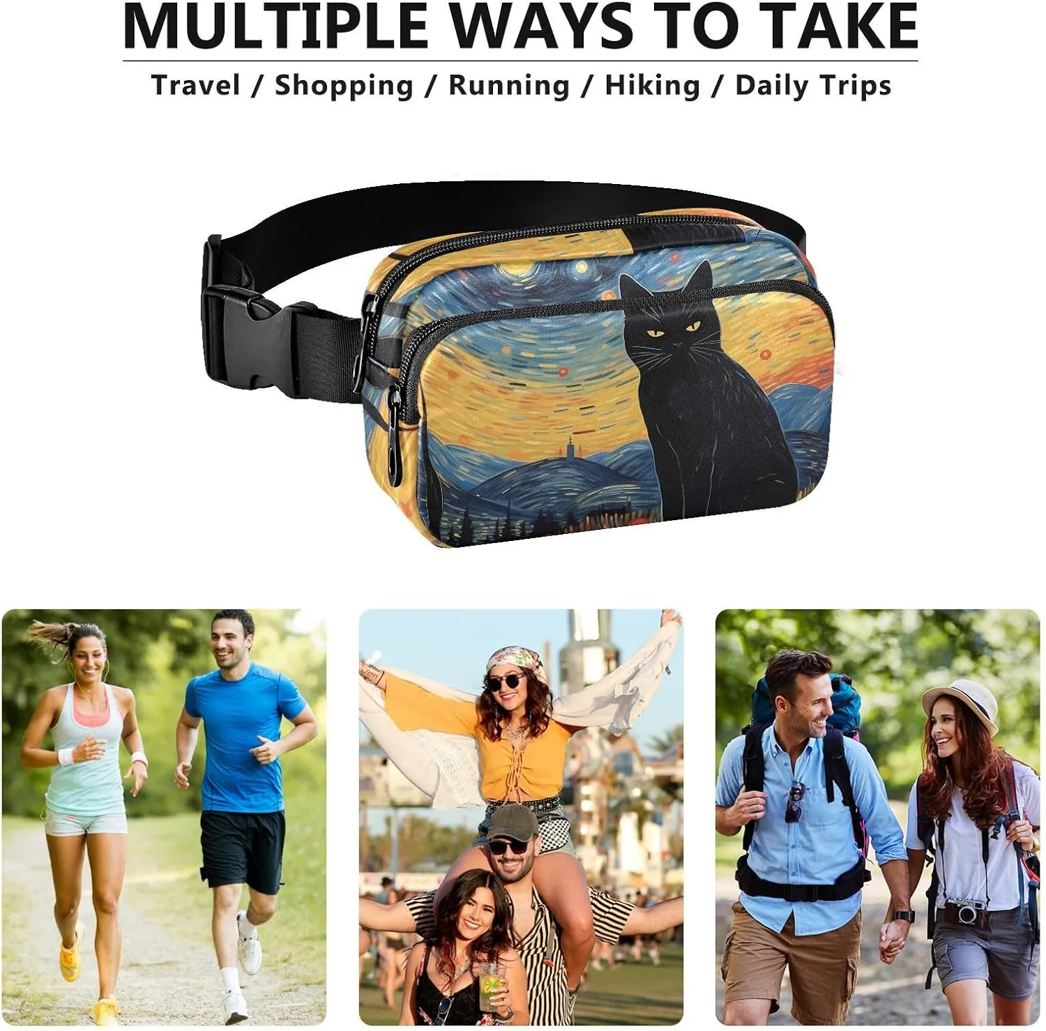 Van Gogh Starry Sky Cat Fanny Packs for Women & Men - Belt Bag & Crossbody - Running & Waist Pack - 21340169