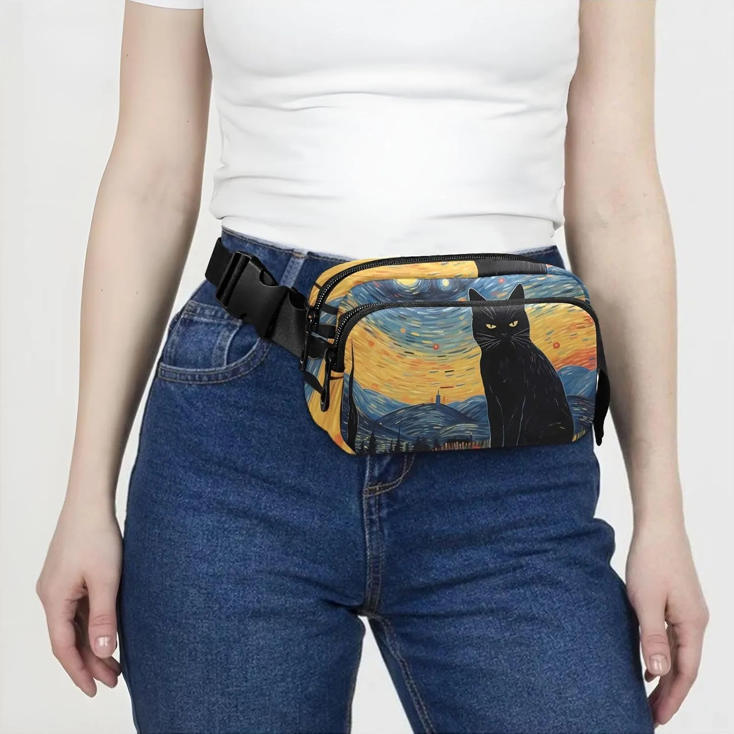 Van Gogh Starry Sky Cat Fanny Packs for Women & Men - Belt Bag & Crossbody - Running & Waist Pack - 21340169