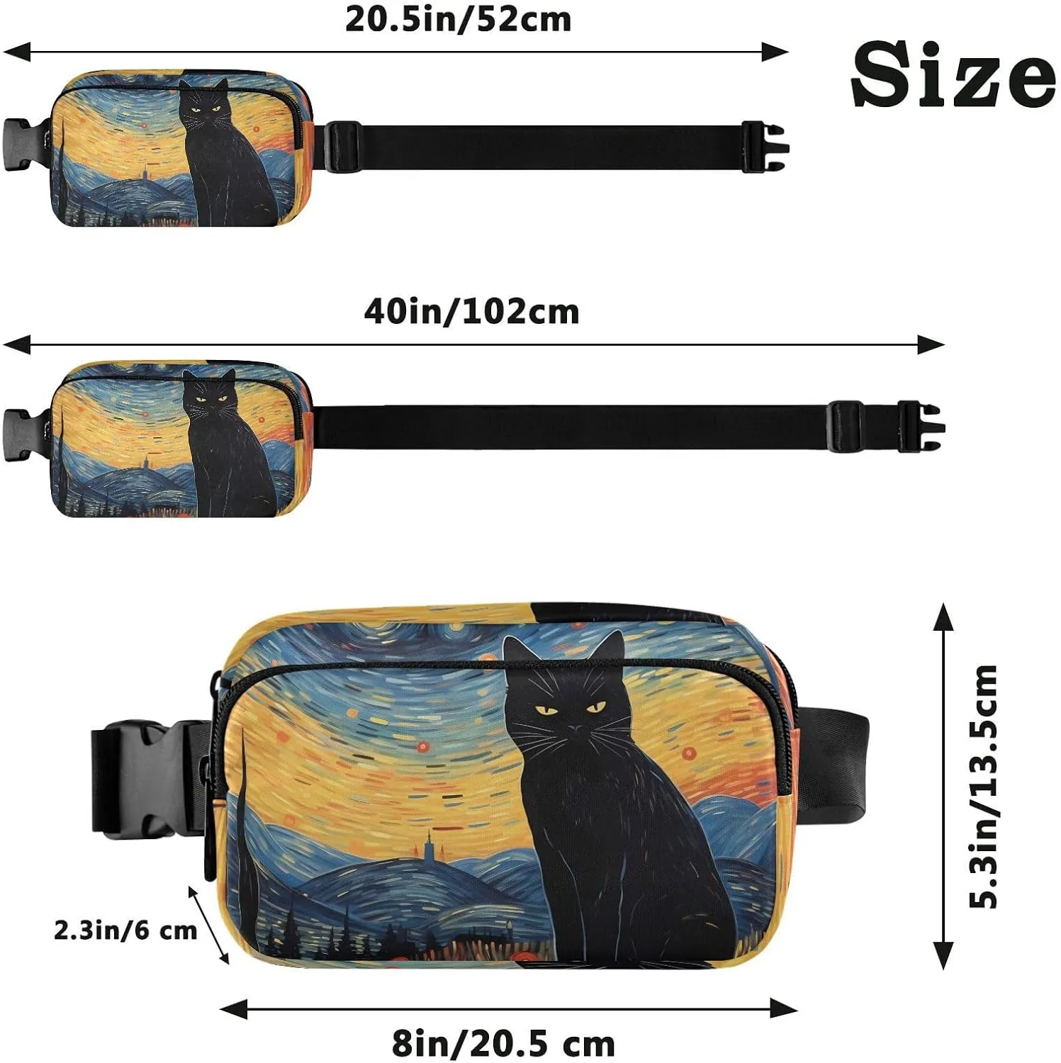 Van Gogh Starry Sky Cat Fanny Packs for Women & Men - Belt Bag & Crossbody - Running & Waist Pack - 21340169