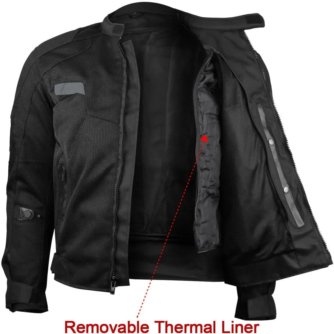 Vance Leather Mens All-Season Reflective Mesh & Textile Motorcycle Jacket w/CE Armor & Removable Liner