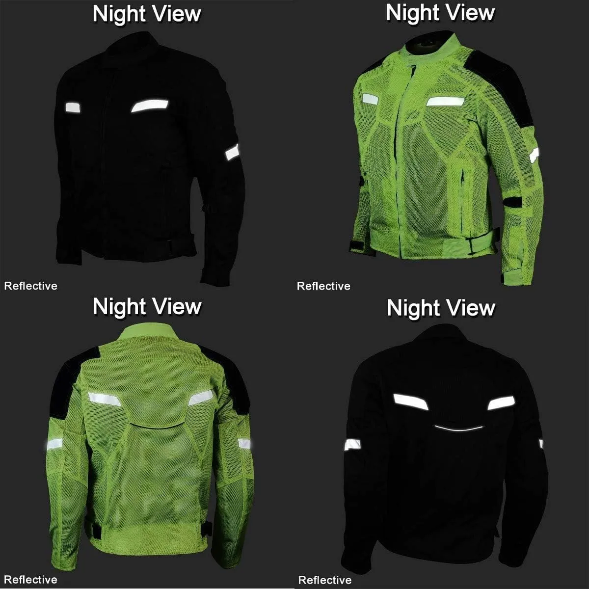 Vance Leather Mens All-Season Reflective Mesh & Textile Motorcycle Jacket w/CE Armor & Removable Liner