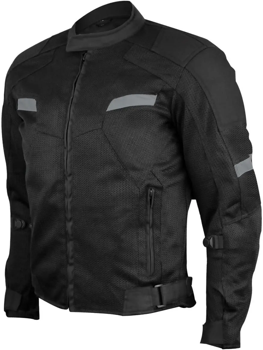 Vance Leather Mens All-Season Reflective Mesh & Textile Motorcycle Jacket w/CE Armor & Removable Liner