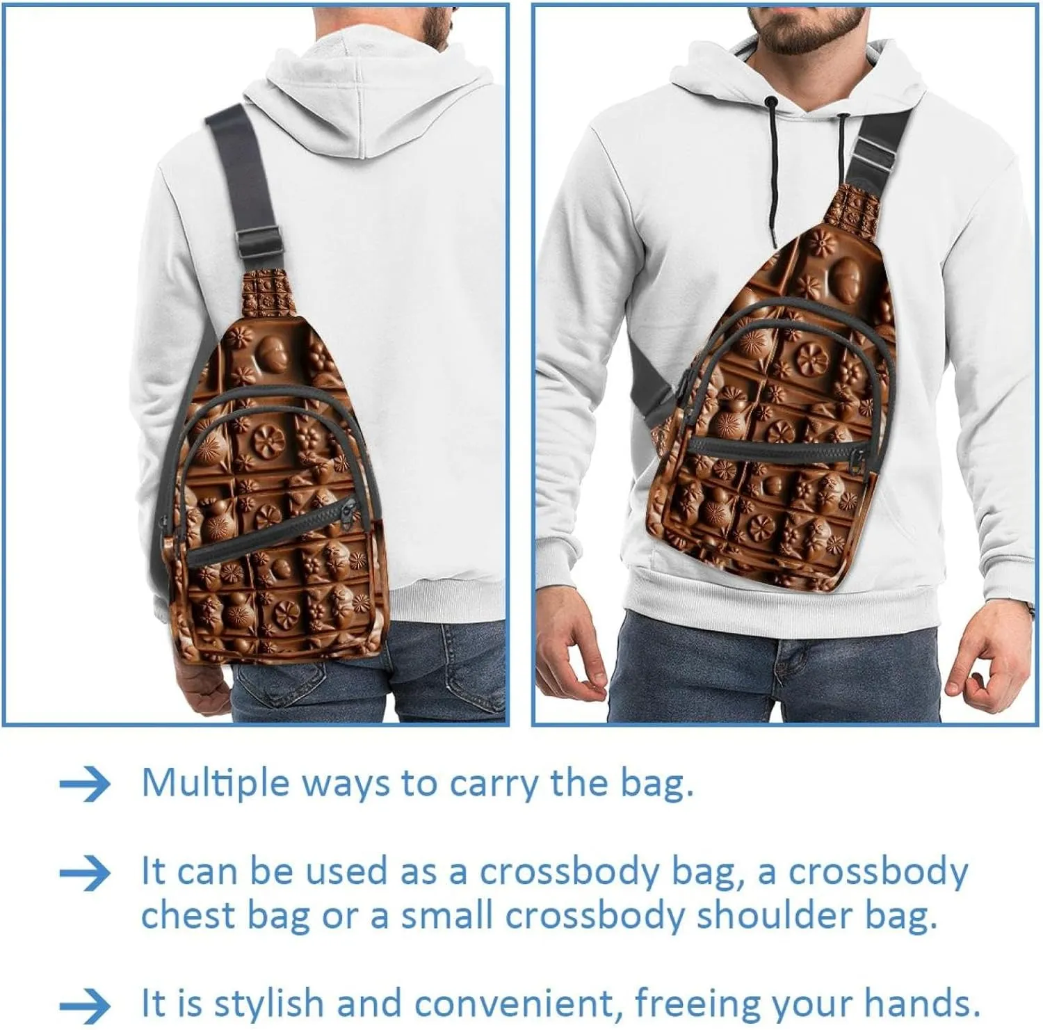 Various chocolate (4) Sling Bag for Women Men Backpack Fanny Pack Crossbody Chest Travel Shoulder Belt Bags Purse Handbag