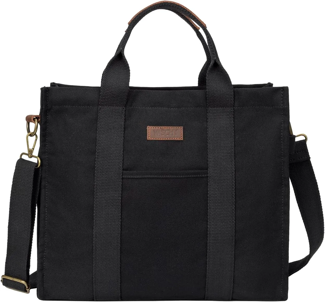 VASCHY Canvas Tote bag, Casual Reusable Work Totes for Women Teachers with Zippers Pockets Crossbody Shoulder Bag Purse