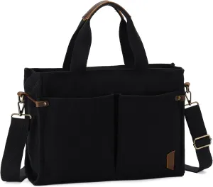 VASCHY Canvas Tote Bag for Women, Casual Sturdy Work Satchel Teachers Tote Purse with Zippers Pockets Crossbody Shoulder Bag