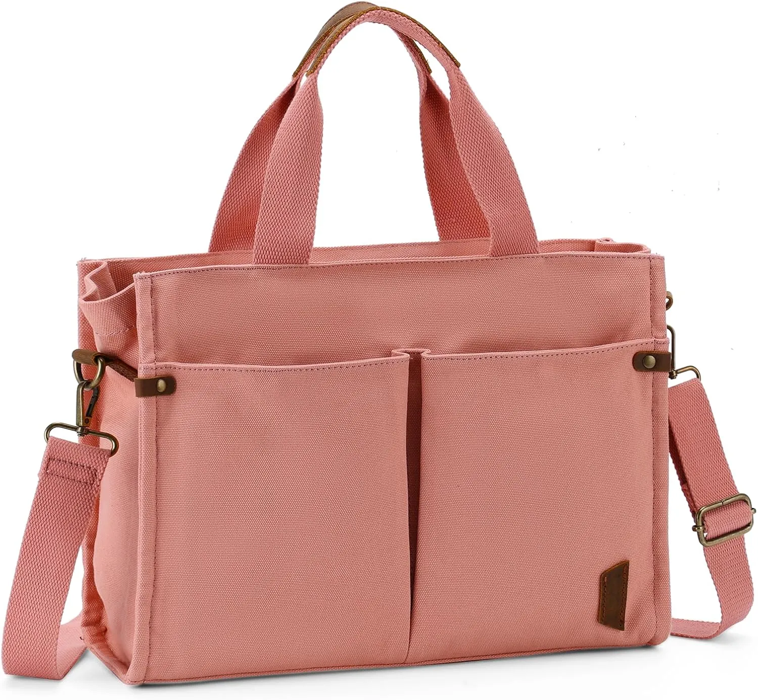 VASCHY Canvas Tote Bag for Women, Casual Sturdy Work Satchel Teachers Tote Purse with Zippers Pockets Crossbody Shoulder Bag