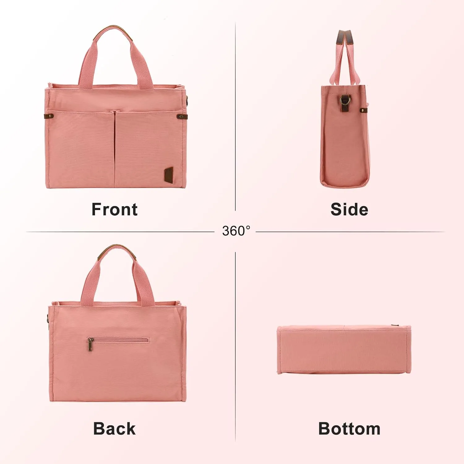 VASCHY Canvas Tote Bag for Women, Casual Sturdy Work Satchel Teachers Tote Purse with Zippers Pockets Crossbody Shoulder Bag