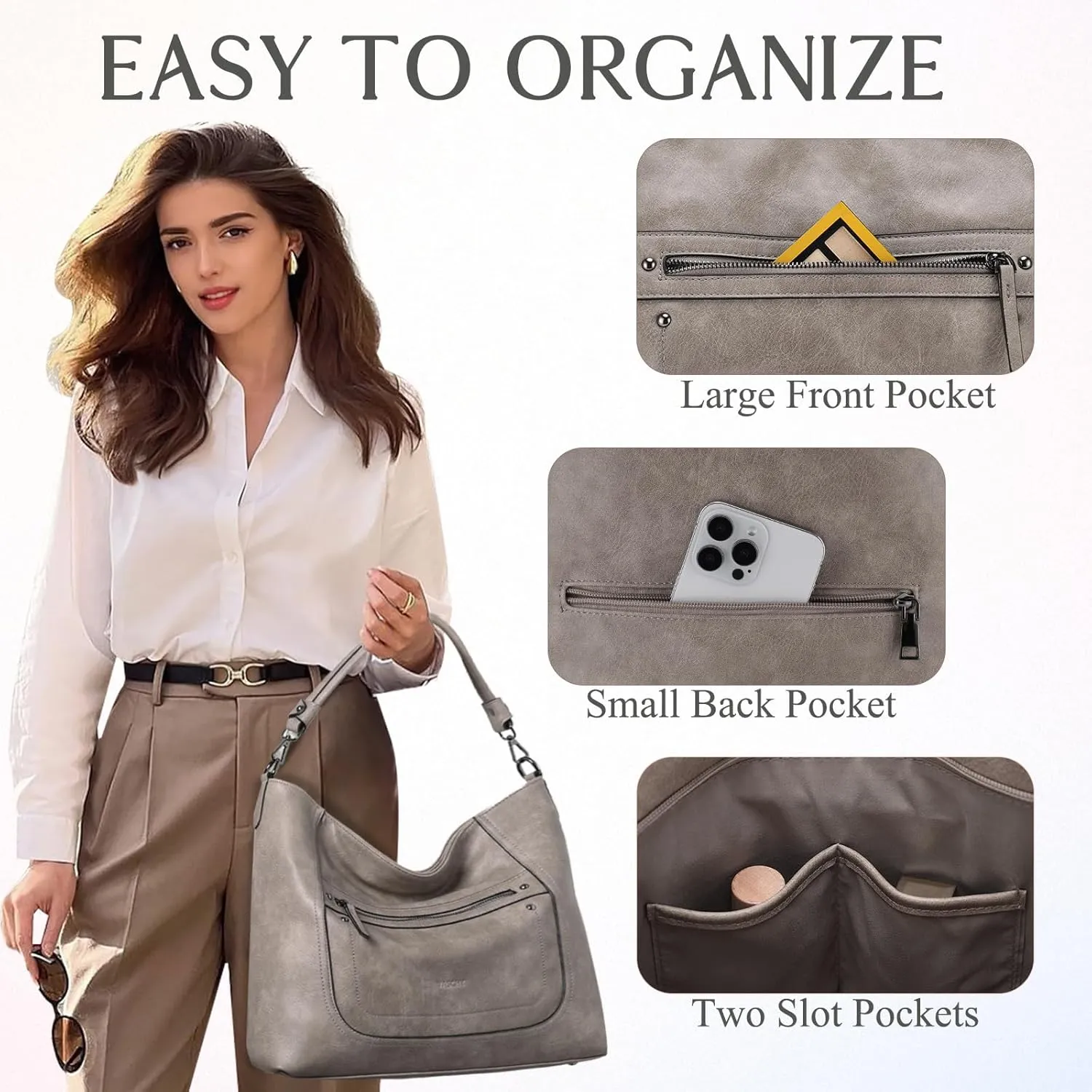 VASCHY Hobo Bags for Women, Vegan Leather Large Handbag Tote Slouchy Shoulder Bag Purse w Convertible Crossbody Strap