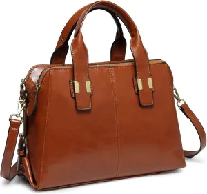 VASCHY Satchel Bag for Women, Faux Patent Leather Top Handle Handbag Work Tote Purse with Triple Compartments