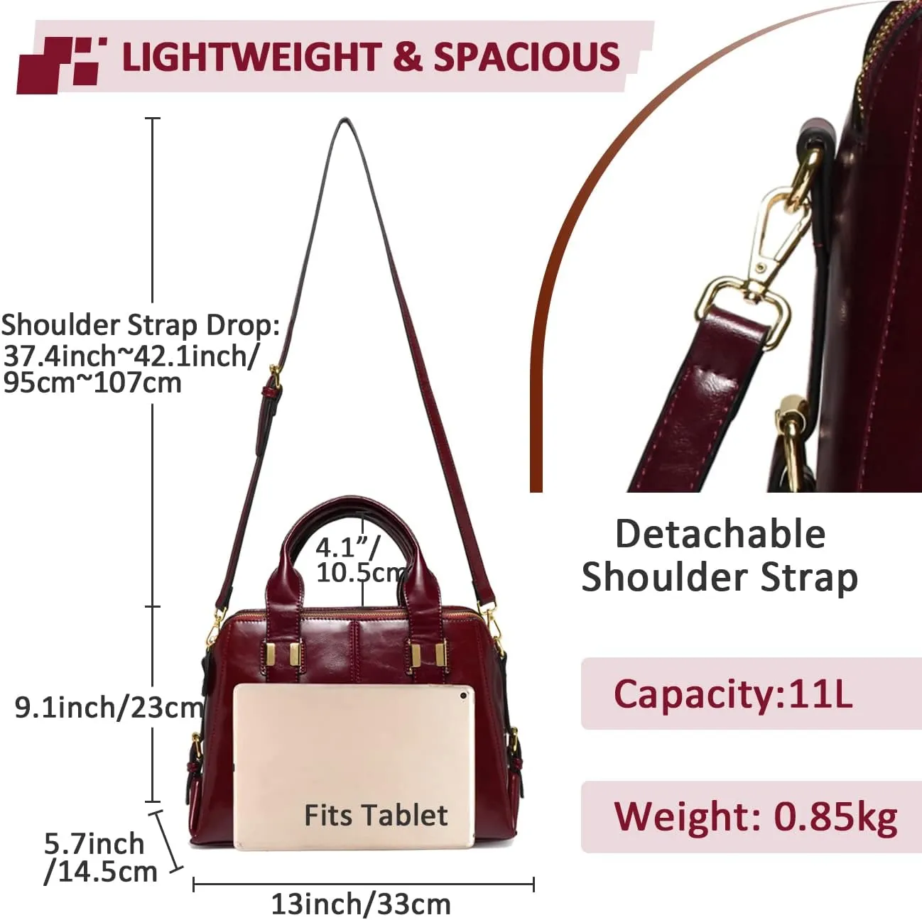 VASCHY Satchel Bag for Women, Faux Patent Leather Top Handle Handbag Work Tote Purse with Triple Compartments