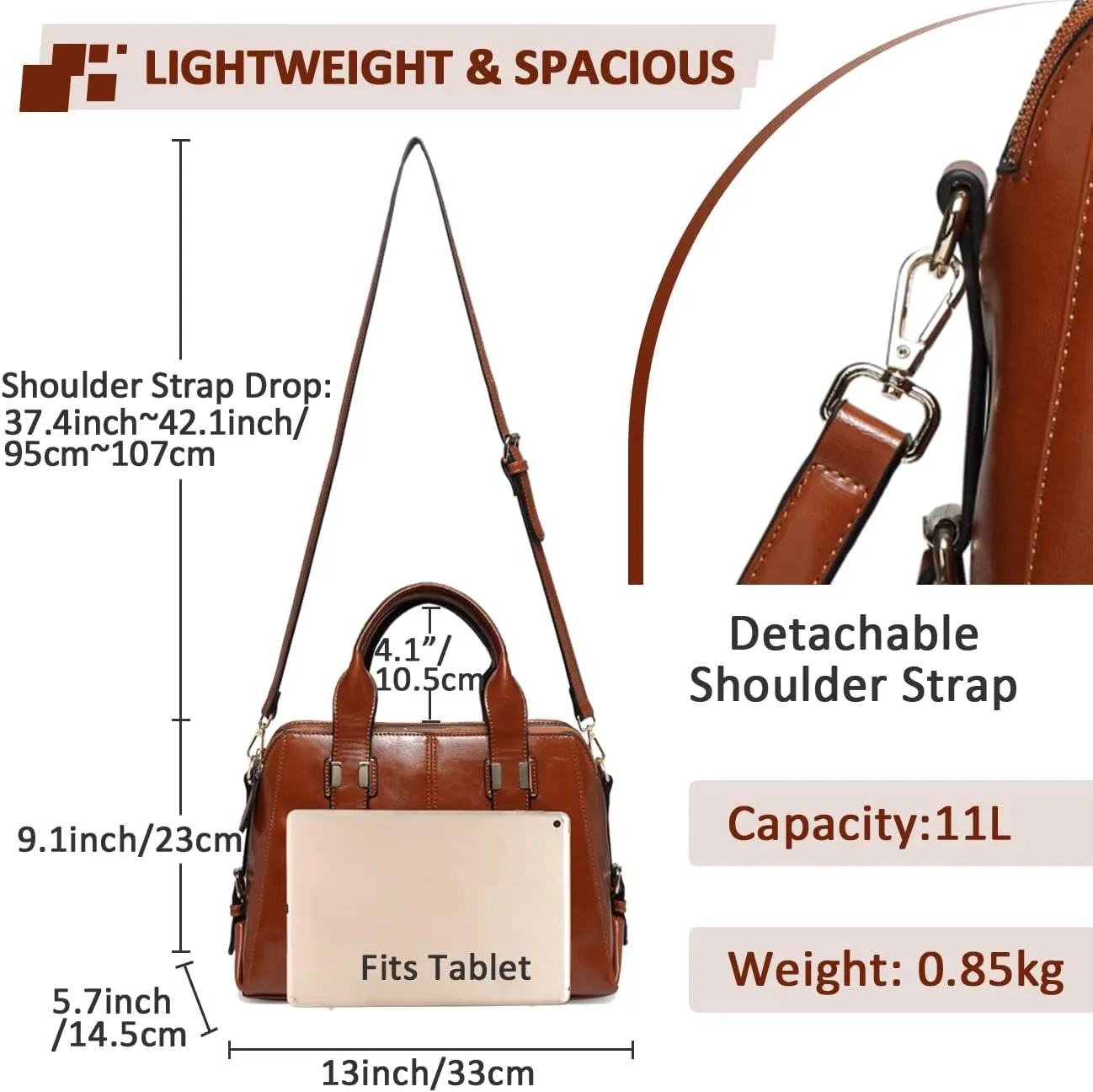 VASCHY Satchel Bag for Women, Faux Patent Leather Top Handle Handbag Work Tote Purse with Triple Compartments