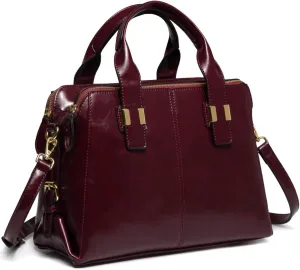 VASCHY Satchel Bag for Women, Faux Patent Leather Top Handle Handbag Work Tote Purse with Triple Compartments