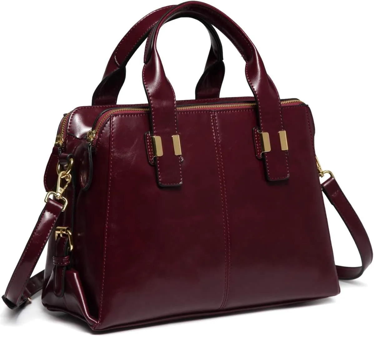 VASCHY Satchel Bag for Women, Faux Patent Leather Top Handle Handbag Work Tote Purse with Triple Compartments