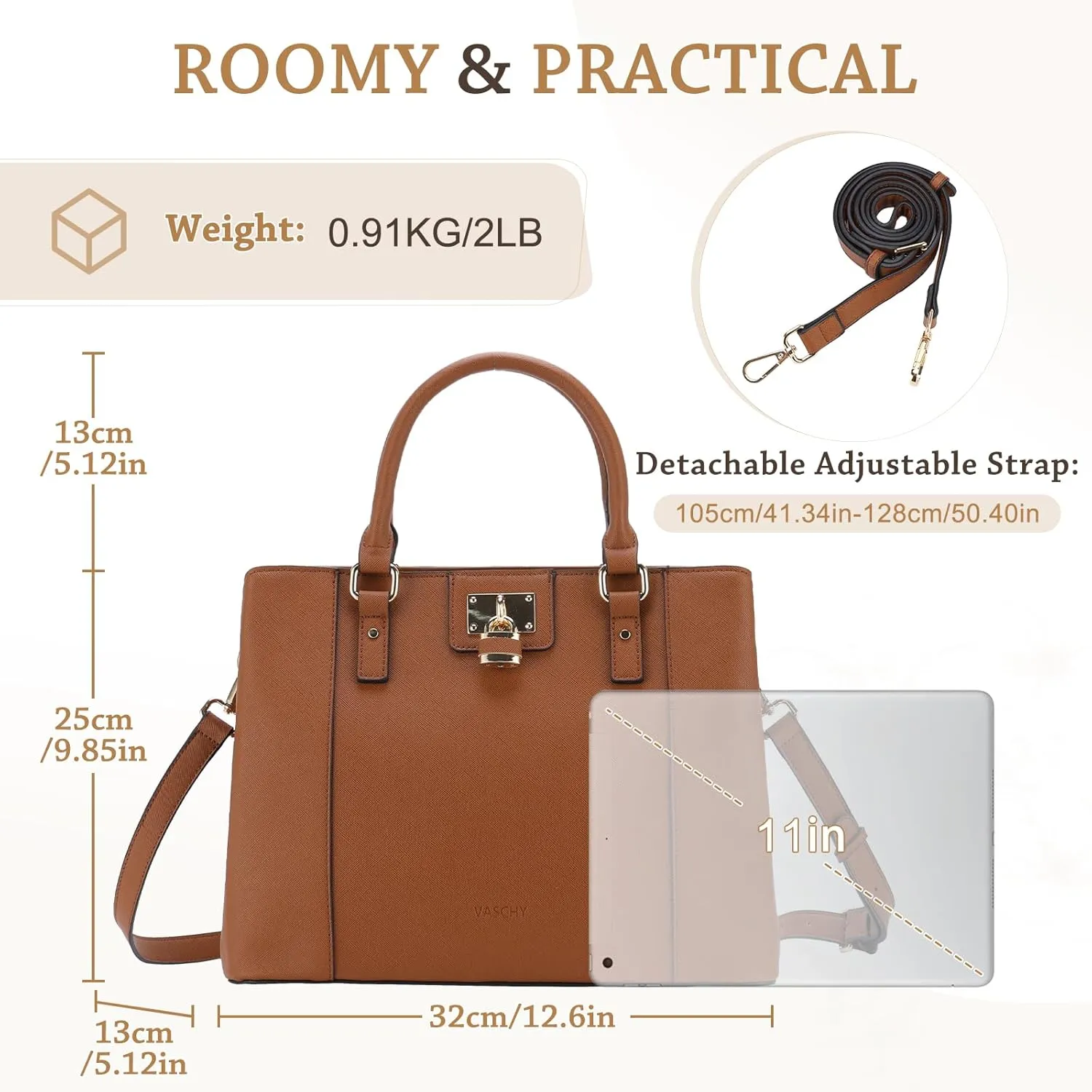 VASCHY Satchel Bag for Women, Trendy Vegan Saffiano Leather Medium Purse Top Handle Handbag Shoulder Tote Crossbody Bag