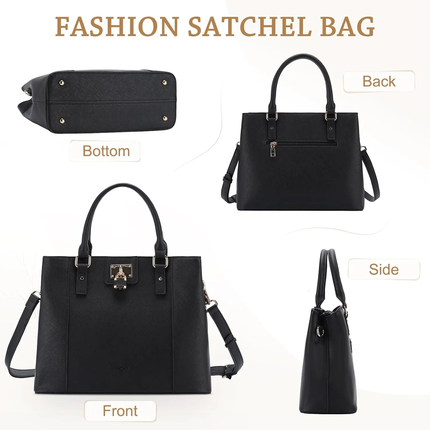 VASCHY Satchel Bag for Women, Trendy Vegan Saffiano Leather Medium Purse Top Handle Handbag Shoulder Tote Crossbody Bag