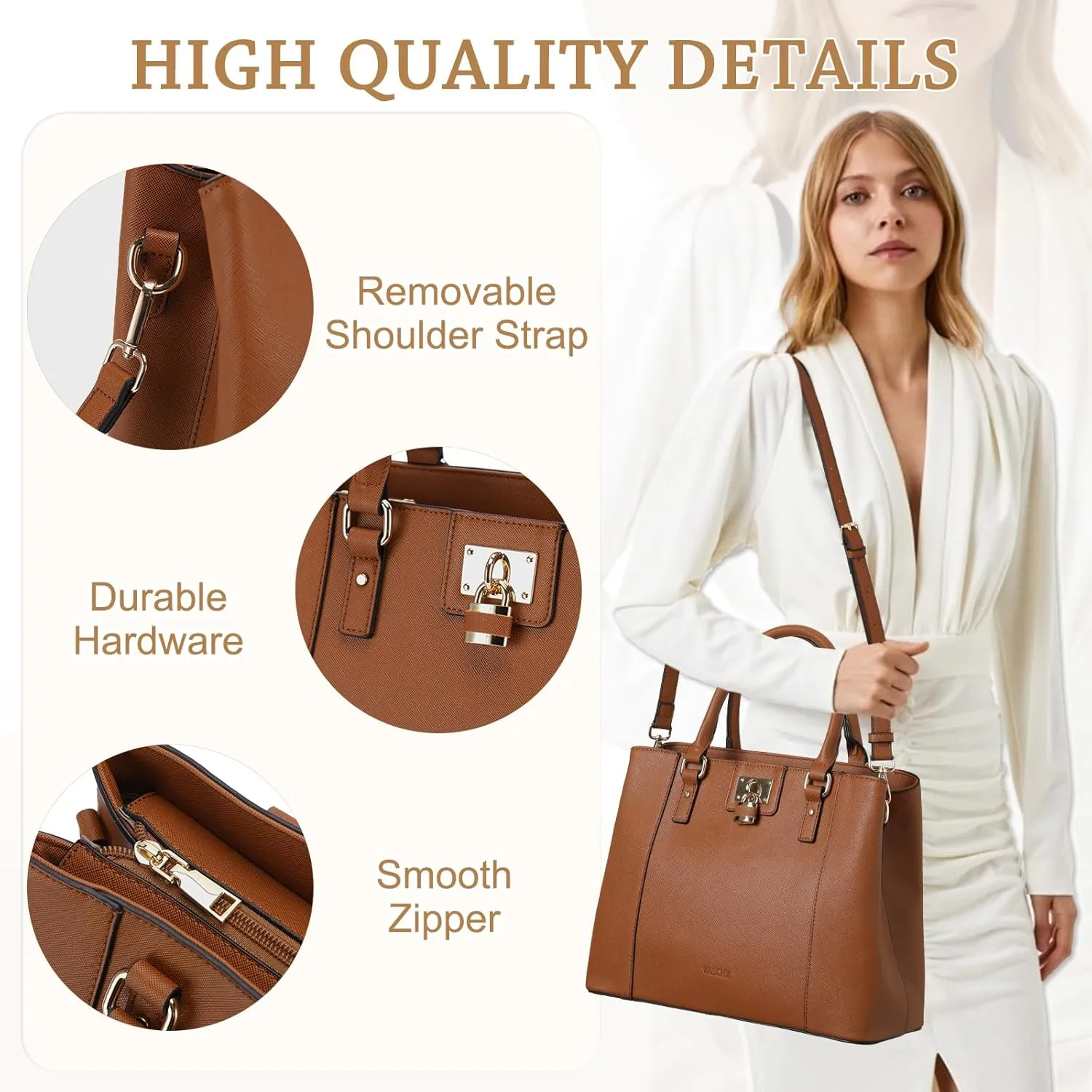 VASCHY Satchel Bag for Women, Trendy Vegan Saffiano Leather Medium Purse Top Handle Handbag Shoulder Tote Crossbody Bag